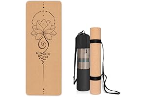 HANINJ Cork Yoga Mat Non Slip Unique Design Natural Cork Tpe Material Fitness Exercise Mat with Carry Bag and Strap For Home, Pilates,Aerobic,Gym & Workout 72 X 24