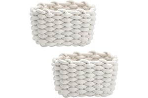 JAONLD 2 Stück Burr Basket 20 x 15 x 12 cm Häkelkorb Quadrat Aufbewahrungskorb Klein Organizer Korb Aufbewahrungskorb Kinder Körbe Geflochten für Babyzimmer, Schlafzimmer, Wohnzimmer (Weiß)