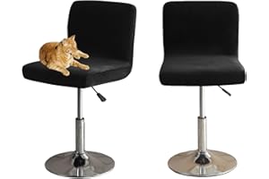 ‎HOMECOVER HOMECOVER Barhocker Bezüge Mit Rückenlehne, Stretch Samt Stoff Barhocker Stuhlbezüge Abnehmbar Niedriger Rücken Schwenkbare Stuhlbezug-Schwarz-2er Set