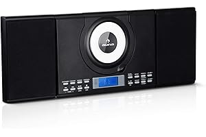 auna Wallie Microsystem Kompaktanlage - Stereoanlage mit 2 x 10 Watt RMS Stereo-Lautsprecher, Mini HiFi Anlage mit CD-Player, UKW, Bluetooth, USB-Port, LCD-Display, inkl. Fernbedienung, schwarz