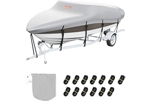 VEVOR Boat Cover, 5180-5790 mm Trailerable Waterproof Boat Cover, 600D Marine Grade PU Oxford, with Motor Cover and Buckle Straps, for V-Hull, Tri-Hull, Fish Ski Boat, Runabout, Bass Boat, Grey