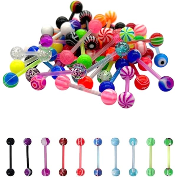 Lot De 8 Piercings De Nombril Bioflex - Tige 10 Mm, 1,6 Mm - Boules Acrylique 5 Et 8 Mm - Couleurs Vives UV