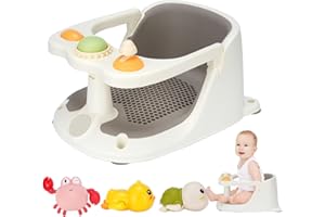 FUGUALIN Baby Bath Seat 6 Months+ Child Bath Tub Non-Slip Baby Bath Chair with Toys, Water Jug, Grey New