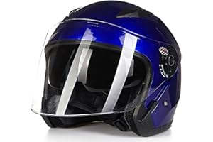 LETIAN Casco De Motocicleta Jet Half Helmet Retro Open Motocicleta Casco Para Adultos 3/4 Cara Abierta Moto Doble Visera ECE Aprobado Para Hombres Mujeres Scooter Casco Retro C,L=59-61CM