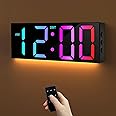 HAITANG 12" Large Digital Wall Clock With RGB Color Auto Brightness Dimmer, Night Lights, 24/12-Hour Led Wall Clock For Desk Bedroom Office Living Room