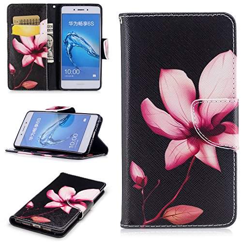 Huawei Honor 6C Case,Huawei Honor 6C Case Leather ,Huawei Honor 6C Case Wallet -COZY HUT Colorful Painting PU Leather Notebook Design Flip Cover Folio Inlaid Inner Soft TPU Case with [Card Slot] [Built Stand] [Magnetic Closure][Wallet Function] Protective Skin Durable Case for Huawei Honor 6C Model - Lotus