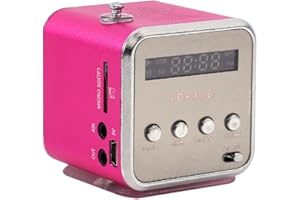 LAZMIN Mini Portable FM Radio Speaker, Digital Stereo MP3 MP4 Music player Support TF Card USB Disk FM (粉色)