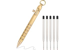 PTJJXA Długopis metalowy, mosiężny, biznesowy, 1 mm, z 5 wymiennymi wkładami, czarny atrament, na prezent, do biura, szkoły