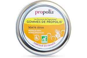 PROPOLIA - Bio - Gommes de Propolis, Miel & Citron - Apaise la gorge et rafraîchit l’haleine - Complément alimentaire - 100% naturel - Fabriqué en France - 45 g
