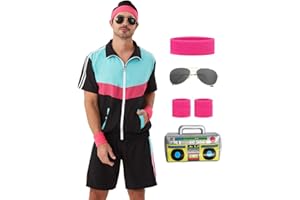 Coseaon 80s 90s Outfit for Men Tracksuit Shorts Set Men's 80s 90s Retro Jacket Outfits Costume for Party