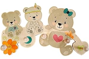 Hess Holzspielzeug 30347 - Garderobe aus Holz, Serie Bär Nature, mit 5 Haken, für Kinder, ca. 35 x 21 x 6,5 cm groß, handgefertigt, für Kinderzimmer und Flur