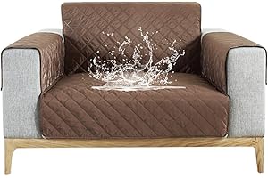 Carvapet Sofa Cover Waterproof Sofa Slipcover Water Resistant Chair Loveseat Settee Sofa Couch Furniture Cover Protector with Adjustable Elastic Straps for Dogs Cats (Coffee, 1 Seater)