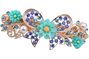 DISHOWME Cristal Fleur Cheveux Barrettes Vintage Papillon Strass Français Printemps Fermoir Griffes Perle Pinces À Cheveux Accessoires pour Femmes Filles Ados (Bleu)