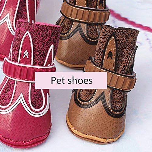 4pcs Teddy VIP Bichon dog pet dog autumn and winter waterproof non-slip leisure sports rain boots Teddy VIP Bichon,Five,Rose red