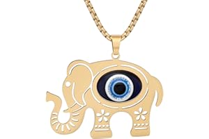 RAIDIN Stainless Steel 18k Gold Plated Necklace for Women Cute Animals Elephant Owl Pendant Charms with Evil Eyes Lucky Protection Jewelry for Girls,Mom