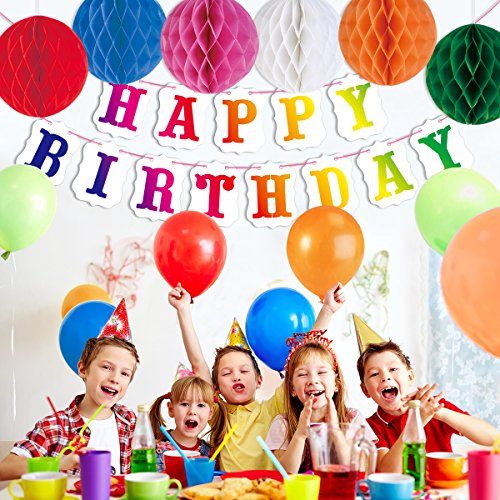 PBPBOX Kindergeburtstag Deko 1 ballonpumpe, 24 Luftballons Geburtstag Girlande, 6 Bunte Papier Wabenbälle - 5