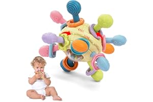 HOTUT Gryzak, Zabawki Sensoryczne 6-12 Miesięcy, Activity Baby Ball, Montessori dla Niemowląt, Grzechotki bez BPA, Rozwojowe dla Noworodków - Żółty
