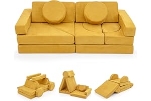 COSTWAY Kids Play Couch, Modular Soft Foam Playset with Machine Washable Suede Cover, Fold Out Convertible Children Sofa Bed for Kidsroom Bedroom Living Room
