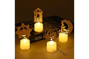 Gukasxi 4 Pcs Ramadan Eid LED Decoration Lights Ramadan Candle Lights Eid Mubarak LED Candle Light Tea Light Muslim Islamic Table Decoration Lights Eid Ornaments for Festival Home Party