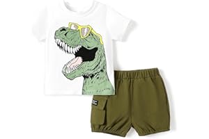 PATPAT Conjunto Verano Niño Ropa Pequeños, Camiseta De Manga Corta Con Estampado De Dinosaurios + Pantalones Cortos Cargo, Conjunto, Vestidos Deportivos Diarios Verano 1,5 Años A 6 Años