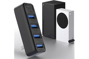KOIIKO 5 Ports USB Hub for Xbox Series X/S Accessories, High Speed USB Hub Splitter Expansion Charge Adapter with 4 USB 2.0 Ports + 1 Type C 3.0 Port for Xbox Series S/X, Plug and Play -Black