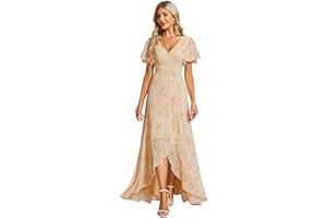 Ever-Pretty Robe pour Mariage Invité Femme Longue Asymétrique Manches Courtes Col V Fendue Fluide Chic ES01749