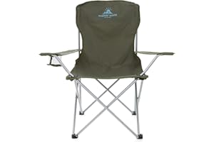 OUTDOOR WORLD BE ACTIVE Outdoor World Folding Camping Chairs, Compact Portable Garden Seat, Durable Steel Lightweight Design 2.35kg each with Cup Holder & Carry Bag, Ideal for Beach, Fishing, BBQs, Leisure (Olive)