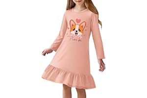 Arshiner Chemise de Nuit Fille Pyjama Manches Longues Enfant Col Rond Robe Pyjama Hiver Vêtements de Nuit pour Fille A-Line Nightdress 4-12 Ans
