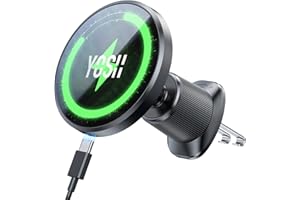 ‎YOSH YOSH Uchwyt Samochodowy 15W dla MagSafe z Funkcją Ładowania, Magnetyczna Ładowarka Bezprzewodowa do Wentylacji Samochodowej, Uchwyt na Telefon Komórkowy z Magnesami N55 do iPhone 17/16/15/14/13/12