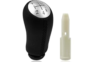 Fousenuk Pomos Palanca de Cambios, 5 Marchas Pomo Coche Universal para Peugeot Renault Clio Mk3 3 Iii, Megane Mk2, Scenic Mk2, Negro Cuero, con Adaptador, Velocidades para Tuning