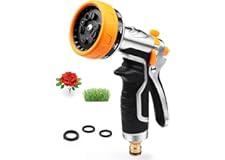 Onarway Garden Hose Spray Gun: Heavy Duty Metal Nozzle with Solid Brass Fittings for Leak-Proof Seal - 10 Patterns & Thumb Control for Continuous, Fatigue-Free Watering of 100+ Potted Plants & Lawns
