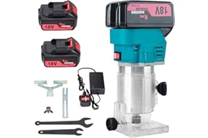 King showden Cordless Wood Palm Router with 2pcs 5Ah Battery, 18V 1/4" Electric Hand Trimmer Laminator DIY Carving Machine