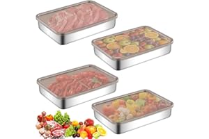 PENBINMALL Set mit 4 Aufschnittbox Fresh, Aufschnittboxen für Kühlschrank, Edelstahl Aufschnittdose mit Deckel, Mehrweg, Stapelbare Edelstahl-Box, Frischhaltedose Luftdicht zur Aufbewahrung von Wurst, Käse