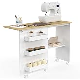 IDMarket - Folding sewing table on wheels Sewing machine cabinet with 4 shelves