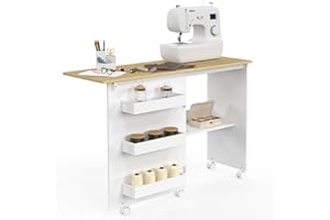 IDMarket - Table de couture pliable à roulettes Meuble pour Machine à Coudre avec 4 étagères