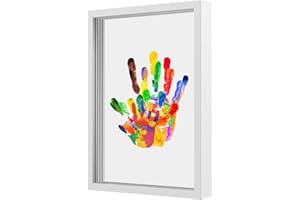 JOKAPY Kit D'empreintes de Mains Familiales, My Family Prints Kit Empreintes avec 4 Plaques en Plexiglas, 6 Couleurs de Peinture Non Toxiques, Cadre Souvenir, Pinceau, Gomme, Kit Empreinte Famille pour DIY