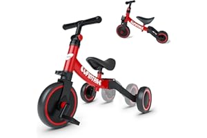 besrey Triciclos para Niños, 5 en 1 Una Bici Multifunción, Adecuado para niños de 1-4 años,Triciclo,Bicicleta,Carro de Equilibrio,Caminante, Altura del Asiento Regulable, Rojo