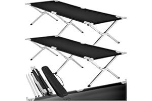 TecTake® Lit de Camp Pliable avec Housse de Transport - Lit appoint Matelas 1 Place Enfant Adulte Voyage Bivouac Plage Tente Exterieur Jardin Peche - 190 x 70 cm - Charge Max 150 kg - Noir - Lot de 2