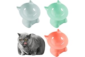Fanshiontide 3PCS Raised Cat Bowl, Elevated Cat Feeding Bowls with Stand, Tilted, Anti Vomit Cat Food Bowl, Cat Feeder, blue green orange