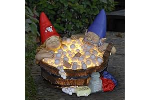 COOSPY Garden Gnome Statues with Solar Light Funny Gnome Couple in Bathtub Good Times Bubble Bath Garden Gnomes Solar Powered Lights Resin Gnomes Statue Outdoor Decoration