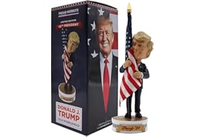 PROUD PATRIOTS Donald Trump Bobblehead | (Trump Holding American Flag - Cloth Flag Included)