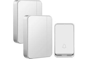 『No Battery Required』AURTEC Wireless Doorbell,Waterproof Door Chime Kit with 1 Press Self-Powered Transmitter & 2 Plug-in Receiver,51 Chimes,4 Volume Levels,No Battery Required,White