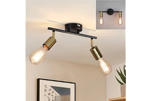 CBJKTX Plafonnier 2 flammes spots de plafond vintage I E27 noir et or lampe