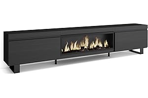 Skraut Home | Mueble TV | Televisión | Muebles de salón, almacenaje | 267x57x35 cm | para TV Gran Formato | Chimenea eléctrica XXL | Diseño Industrial | Estilo Moderno | Negro