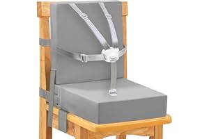 MATIVE Rehausseur Chaise Enfant,Matériau PU Fabriqué Boucle de Sécurité 5 Points, étanche Facile à Nettoyer Sangles de Sécurité Réglables et Fond Antidérapant (Gris)
