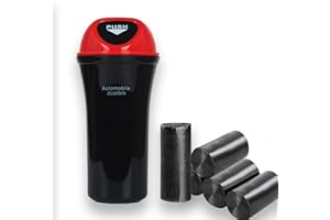 VBGURR Car Bin，Car Bins for Front of Car with 5 Rolls Garbage Bags，Push-on Design Car Trash Can with Lid，Bin for Car Mini Bin Car Rubbish Bin，Car Accessories for Men Women（Red）