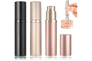 POTWPOT Perfume Atomiser Spray Bottle, 3 Pack Perfume Atomisers Refillable Travel Perfume Atomizer for Men and Women with 5ml Pocket Size (Black & Golden & Pink)