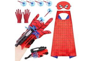 ODIWEN Hero Launcher Guantes, Guantes de Lanzador, Guantes Spider Niño, Capa de Superhéroe para Niños Capa de Disfraz Superman, Lanzador de Héroes de Lanzador Juegos Guantes Spiderman Superhelden