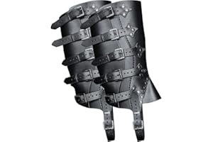 Yajexun Beinschutz Gamaschen, 1 Paar Mittelalter Gamaschen Stiefelstulpen, Mittelalterliche Retro Leder Beinschützer, PU Leder Steampunk Leggings Überschuh Für