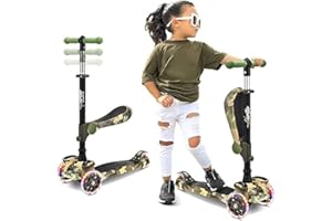 Hurtle, 3 Wheel Try Scooter for Kids - Ages 2-12, Kids Scooter, Boys & Girls Scooter, w/ Flip-able Seat, Scooter for 2+ Year Old, Foldable Kick Toddler Scooter, Flashing Lights, Adjustable Height
